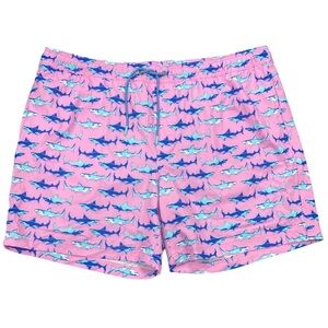 EUC - Men’s Pink Swim shorts/trunks With Blue Sharks. Sz Med *Smoke Free Home*